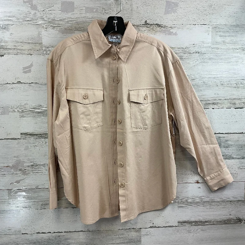 Blouse Long Sleeve By Clothes Mentor In Tan, Size: Xs