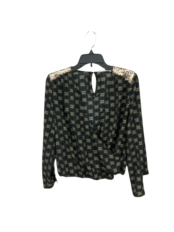 Blouse Long Sleeve By House Of Harlow In Black & Gold, Size: S