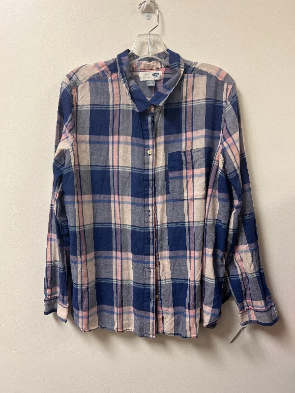 Blouse Long Sleeve By Old Navy In Blue, Size: Xl