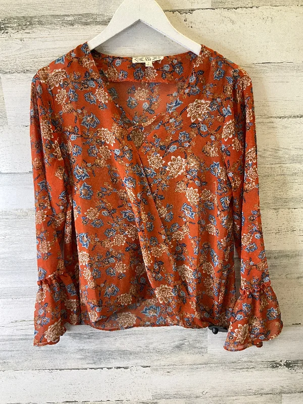 Blouse Long Sleeve By Pink Rose In Orange, Size: M