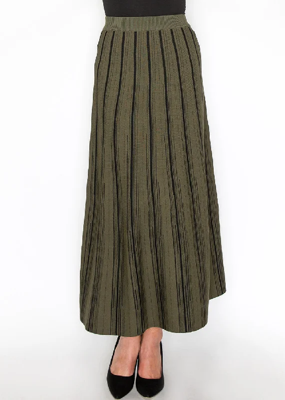 Classic Olive Striped Midi Skirt