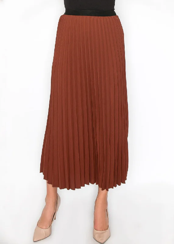 Classic Pleated Rust Midi Skirt