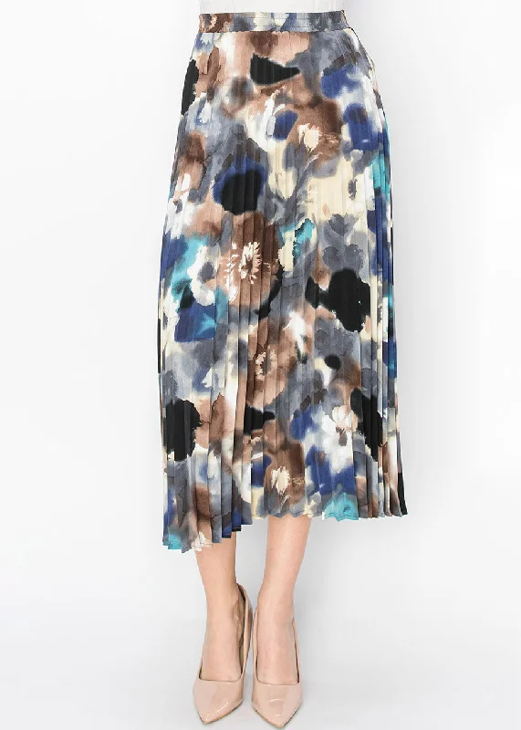 Watercolor Bloom Pleated Skirt