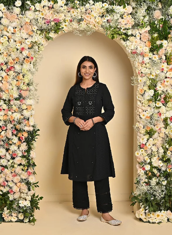 Black Mirror and Embroidery Long Kurta