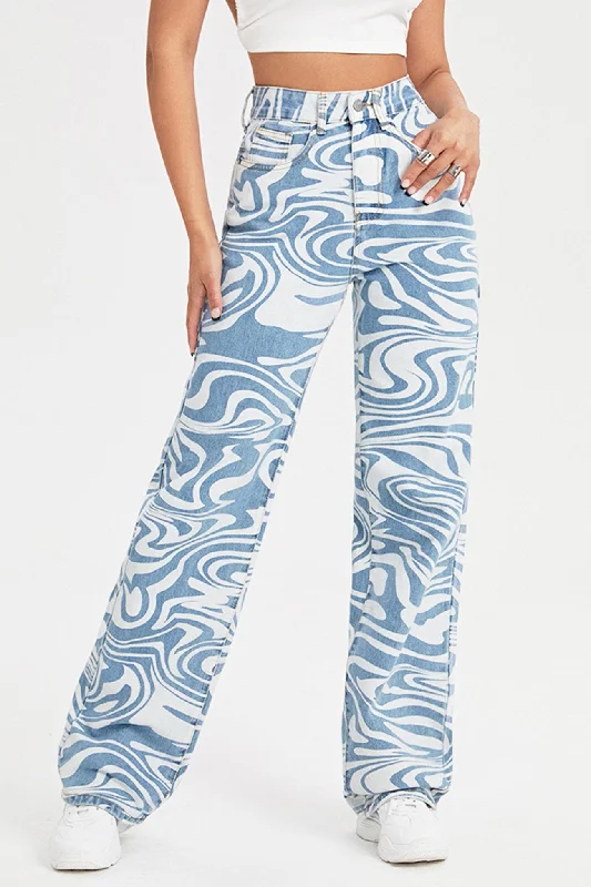 Blue Wavy Straight-leg Jeans