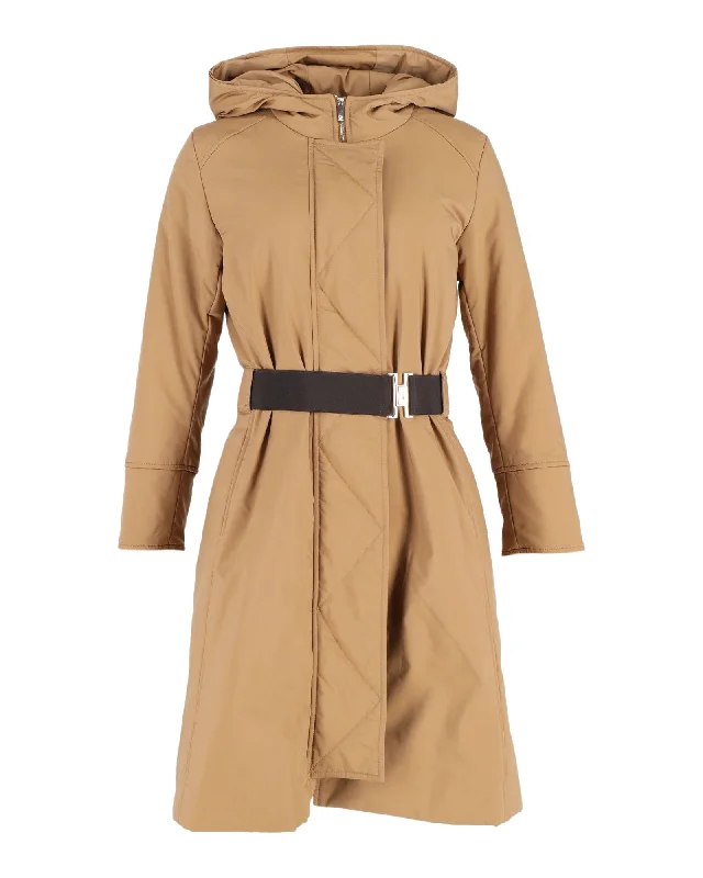 Carolina Herrera Hooded Belted Coat in Beige Polyester