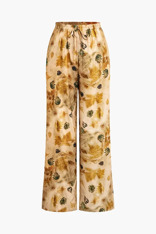 Tie Dye Print Tie Front Trousers