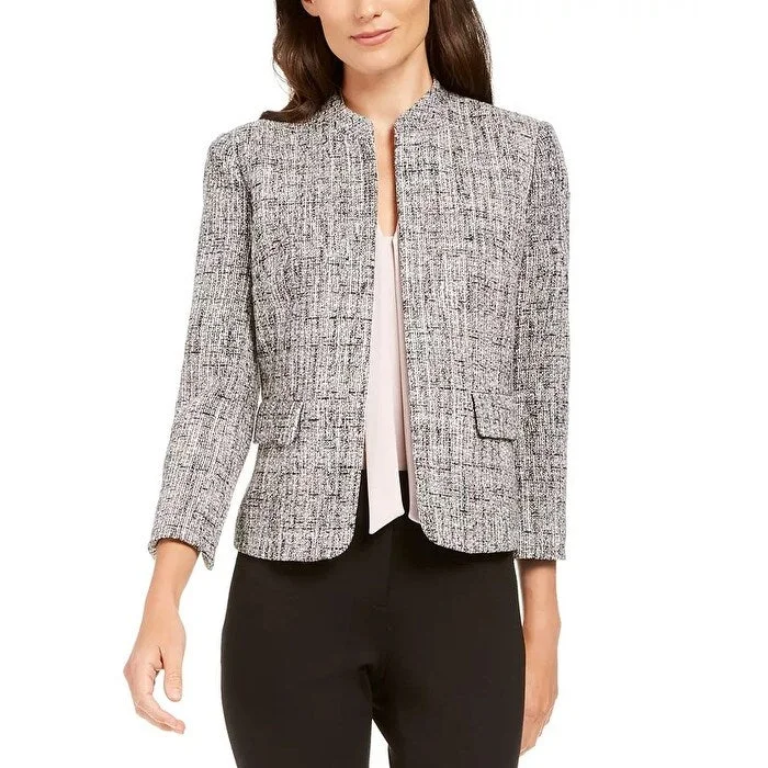 Anne Klein Women's Tweed Mandarin Collar Jacket Black Size 2