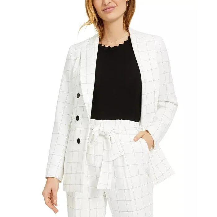 Bar III Women's Windowpane Double-Breasted Jacket White Size X-Large