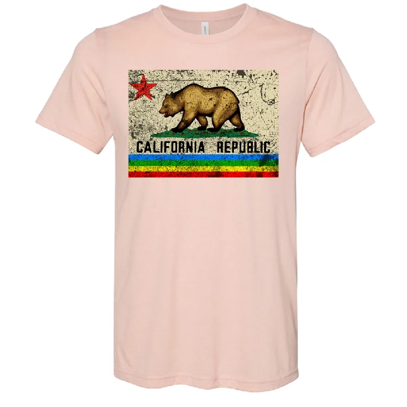 California Republic Rainbow Distressed Asst Colors Sueded Tee