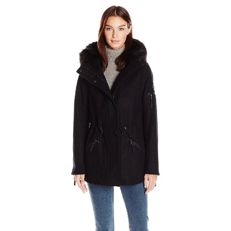 Calvin Klein Petite Faux-Fur-Trim Anorak Black Size Petite M