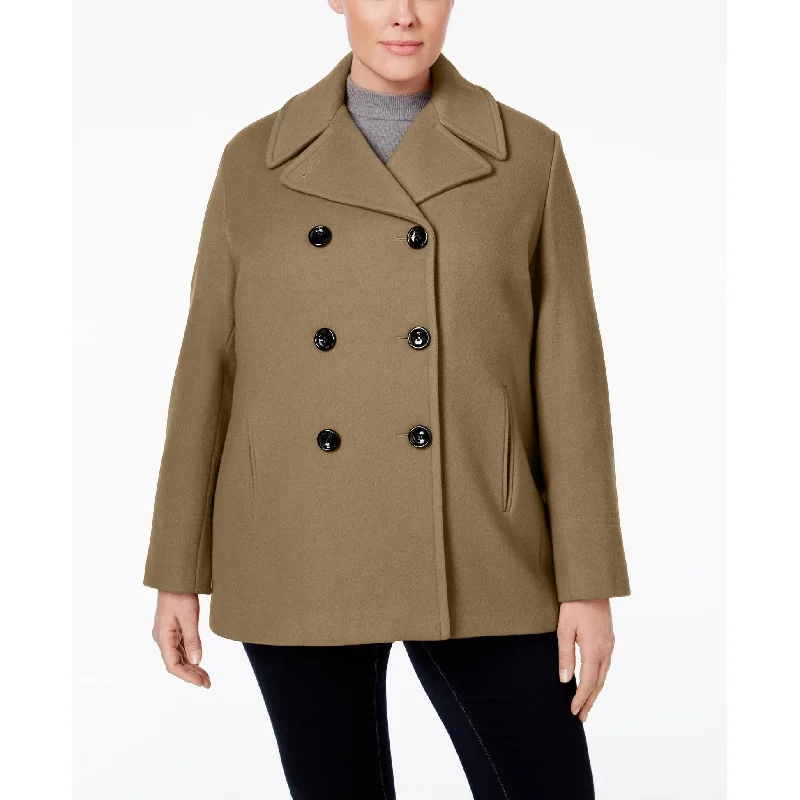 Calvin Klein Plus Size Double-Breasted Peacoat Camel 3-Extra Large