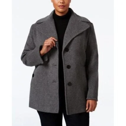 Calvin Klein Plus Size Double-Breasted Peacoat Light Grey 3-Extra Large