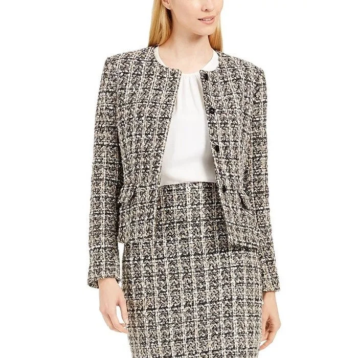 Calvin Klein Women's Collarless Tweed Jacket Dark Beige Size 12