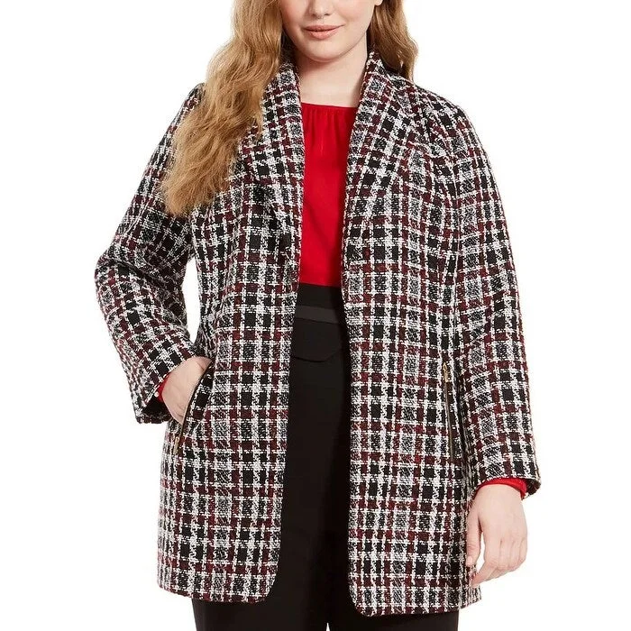 Calvin Klein Women's Plus Tweed Plaid Topper Jacket Red Size 20W