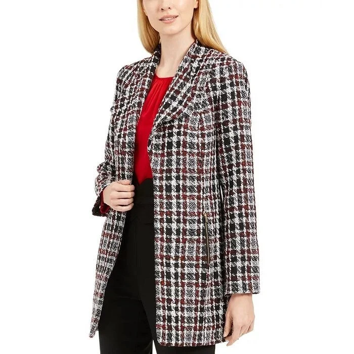 Calvin Klein Women's Tweed Plaid Topper Jacket Red Size 10