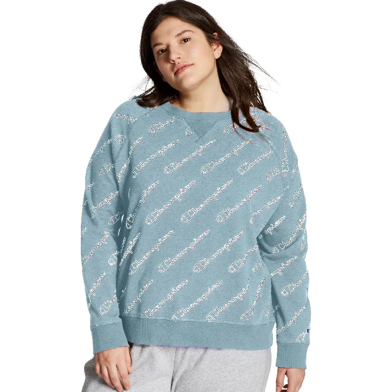 Champion Women's Plus Heritage French Terry Print Crew Blue Size 2 Extra Large - Light Blue - XX-Large