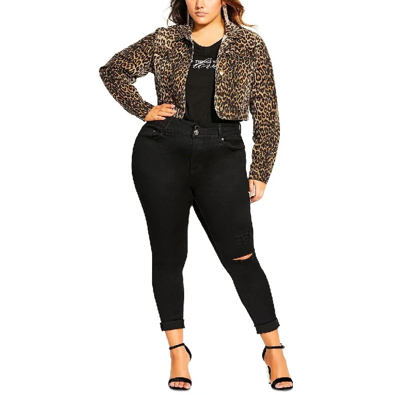 City Chic Women's Trendy Animal Print Jacket Black Size 18W