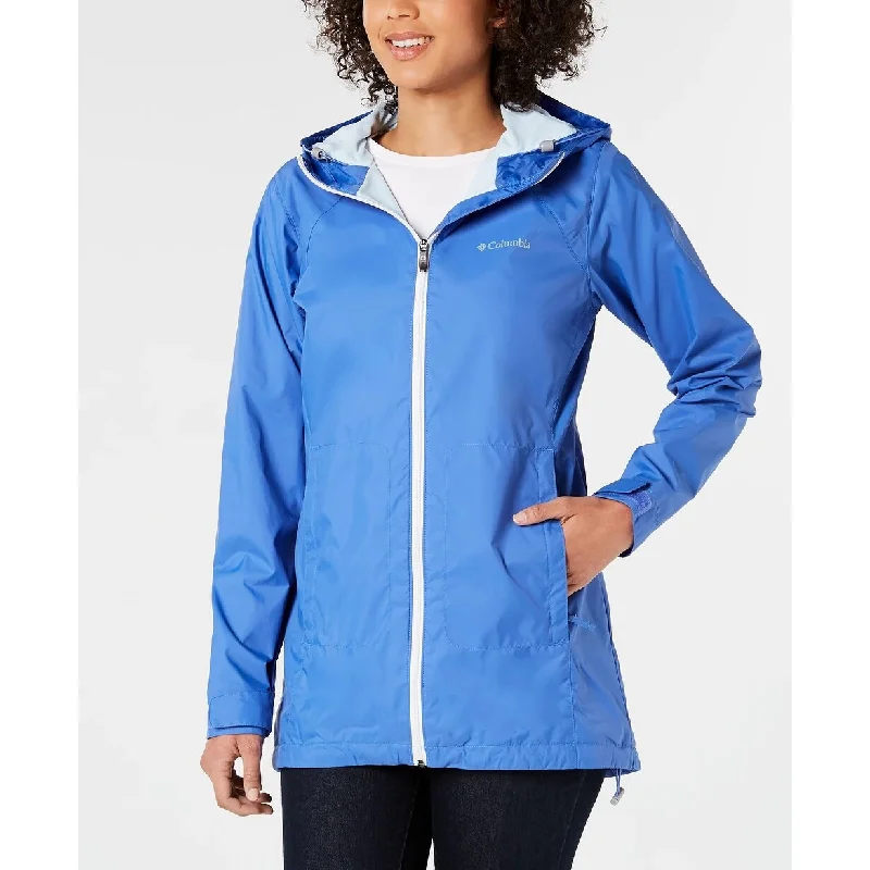 Columbia Women's Long Lined Rain Jacket Turq Aqua Size Large