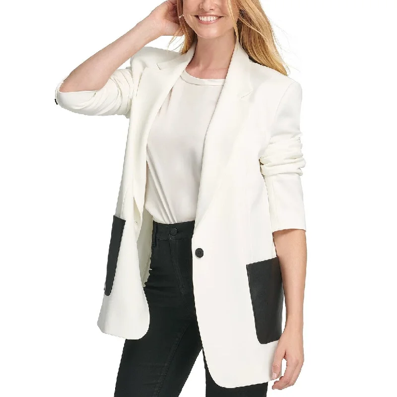 DKNY Women's Faux-Leather-Pocket Jacket White Size 0