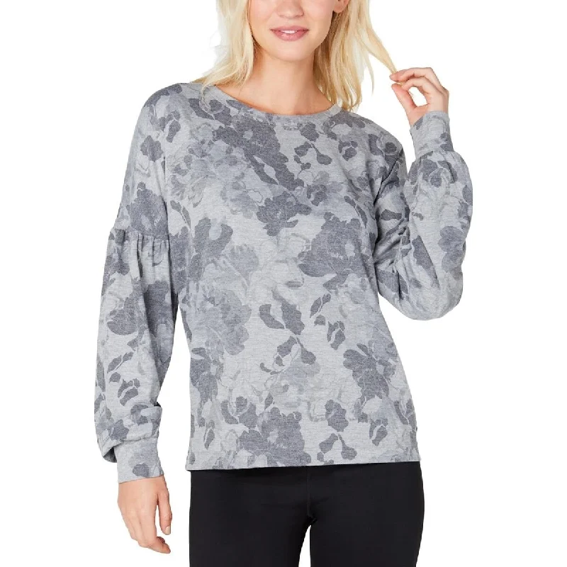 Ideology Women's Floral-Print Sweatshirt Grey Size 2 Extra Large