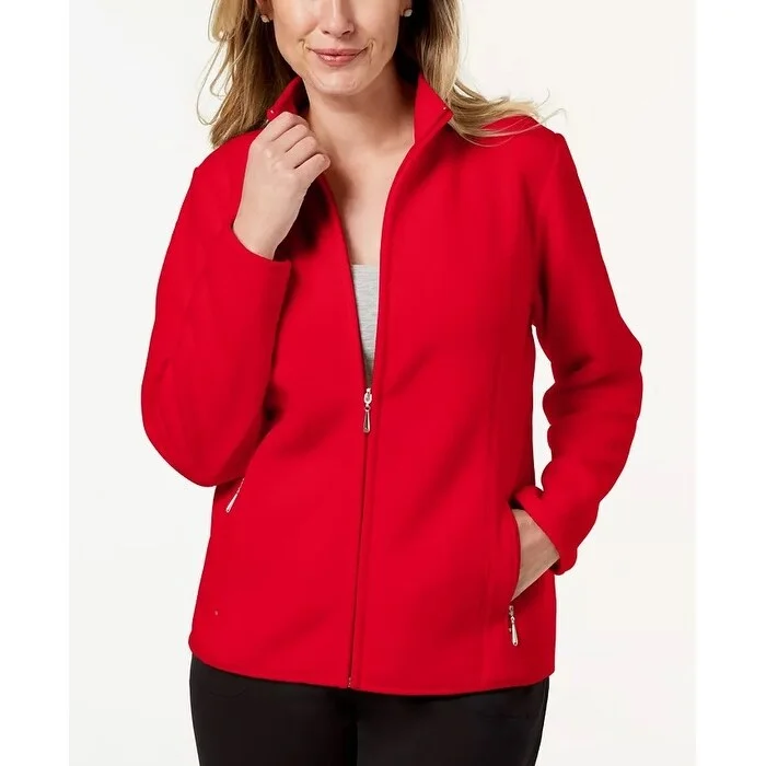 Karen Scott Women's Sport Zip Up Zeroproof Fleece Jacket Red Size Medium