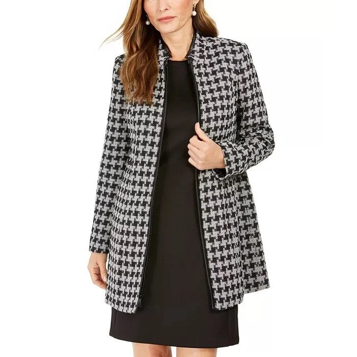 Kasper Women's Houndstooth Printed Topper Jacket Charcoal Size 8