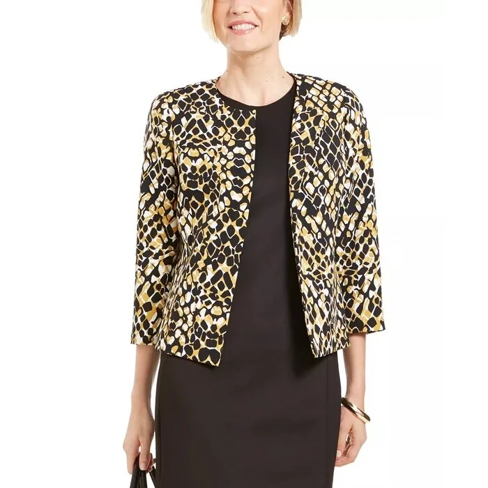 Kasper Women's Open-Front Animal-Print Jacket Dark Yellow Size 2 P - 2 Petite