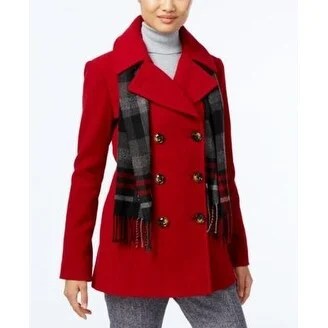 London Fog Petite Double-Breasted Peacoat Red Size Petite XS