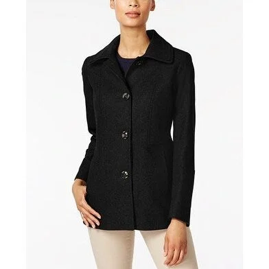 London Fog Petite Layered-Collar Peacoat Black Size Petite M