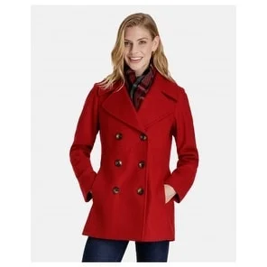 London Fog Petite Long Peacoat Red Size PS