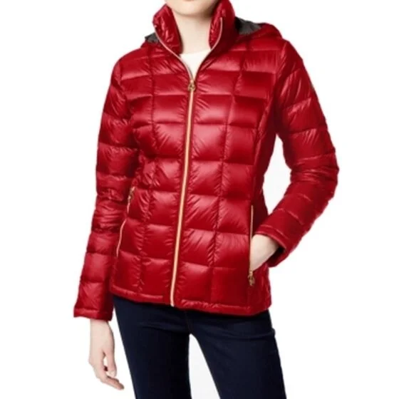 Michael Kors Petite Contrast-Quilted Packable Red Size Petite L