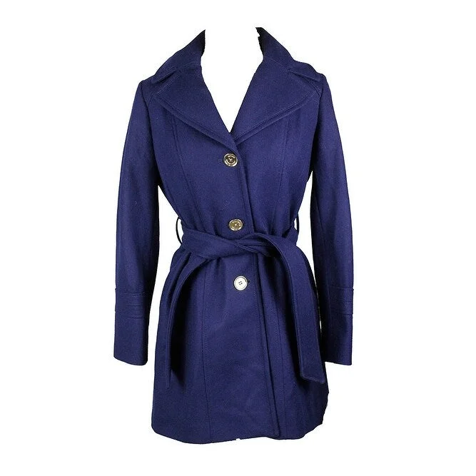 Michael Kors Wool-Blend Hooded Walker Coat Sapphire Size Petite Small - S