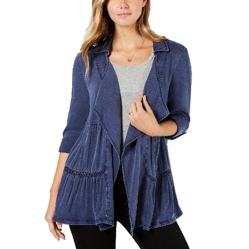 Style & Co Women's Tiered Roll-Tab Sleeve Jacket Navy Size Extra Large - X-Large