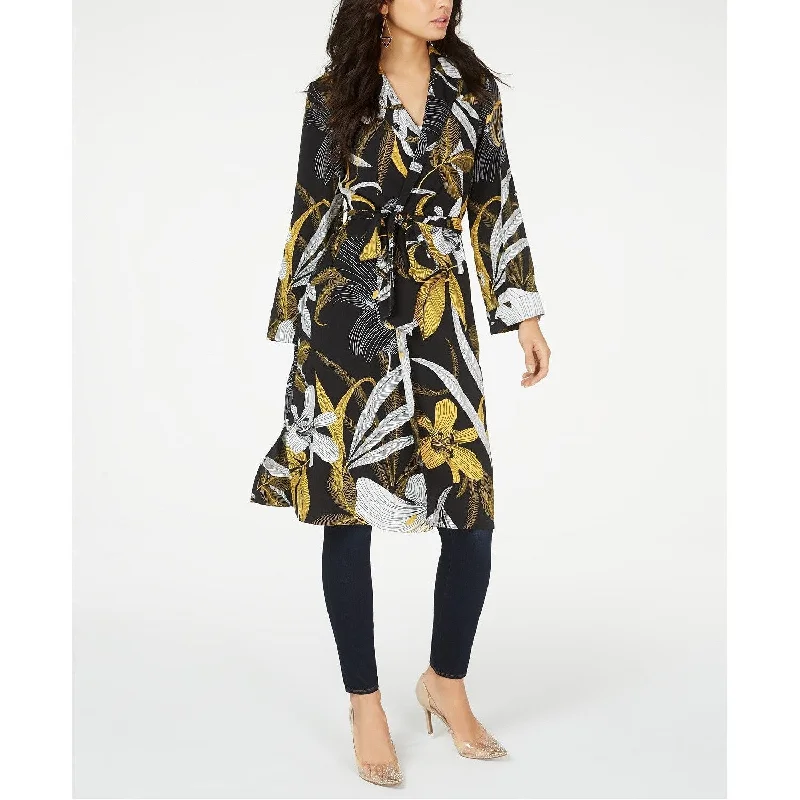 Thalia Sodi Women's Floral-Print Duster Jacket Gold Flower Size Extra Small - Yellow - X-Small