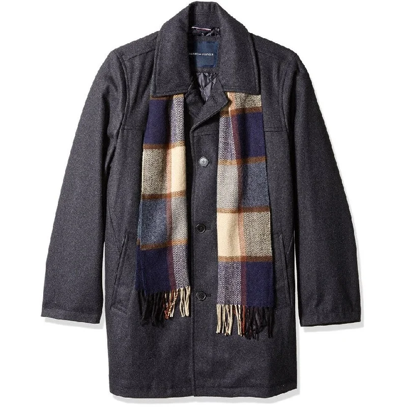 Tommy Hilfiger Coat, Melton Wool-Blend Peacoat Grey- XL Tall