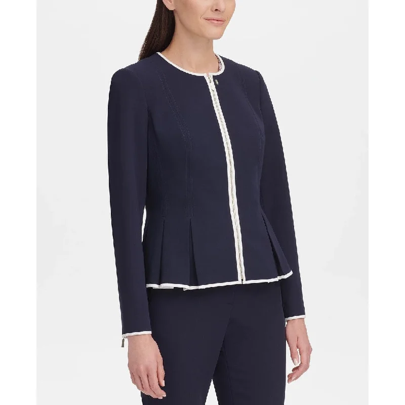 Tommy Hilfiger Women's Zip-Front Peplum Jacket Dark Blue Size 0