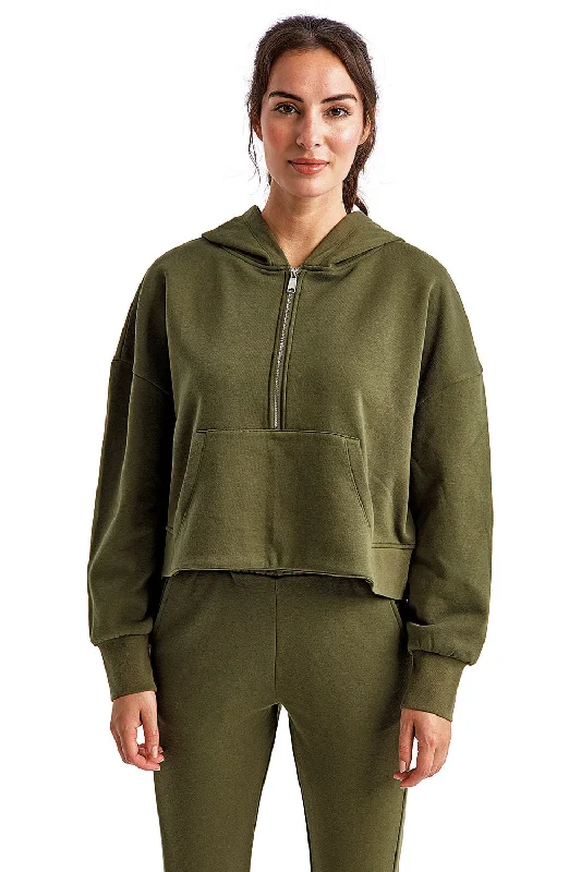 TriDri Womens Alice 1/4 Zip Hooded Sweatshirt Hoodie - Olive Green