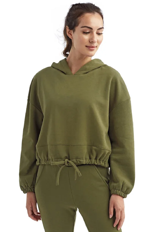 TriDri Womens Maria Cropped Hooded Sweatshirt Hoodie - Olive Green