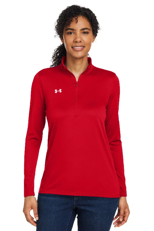 Under Armour Womens Team Tech Moisture Wicking 1/4 Zip Sweatshirt - Red