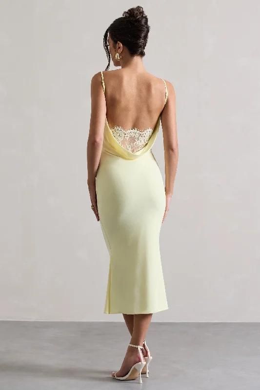 Addison | Lemon Cowl-Neck Open-Back Midi Dress With Lace