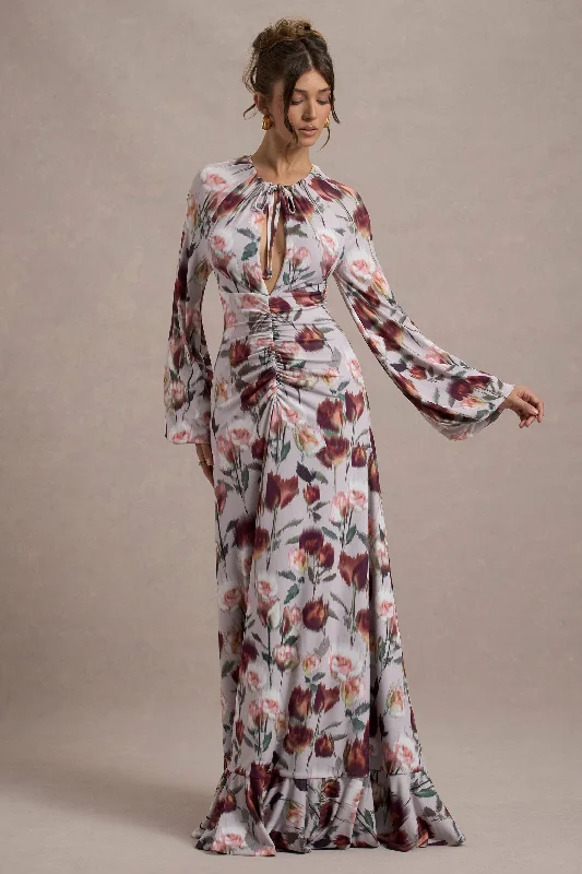 Althena | Cream Floral Print Balloon-Sleeve Maxi Dress