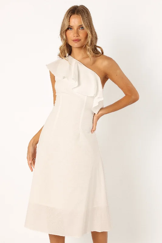 Campbell One Shoulder Midi Dress - White