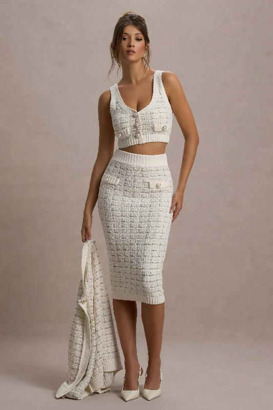 Stellina | Cream Boucle High-Waist Bodycon Midi Skirt