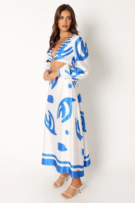 Triton Long Sleeve Midi Dress - White Blue