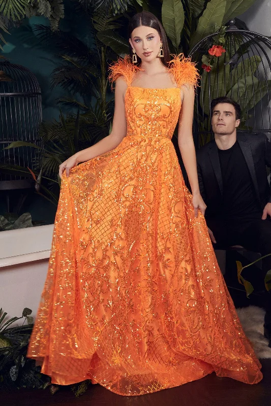 Cinderella Divine KV1076 Long Orange Evening Gown