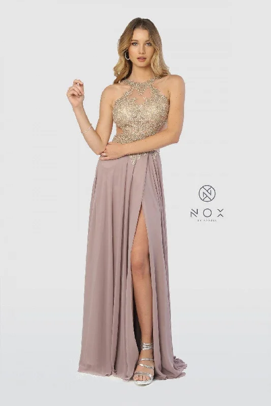 Long Evening Gown Open Back Prom Dress Tan Gold Sale