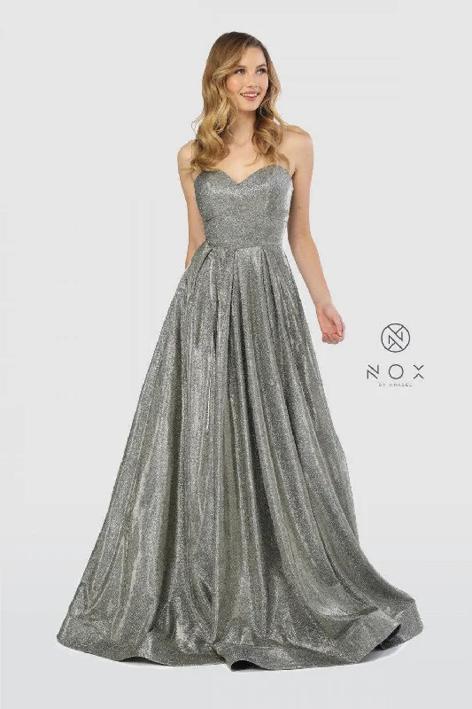 Long Strapless Metallic Prom Long Dress Evening Gown Sale