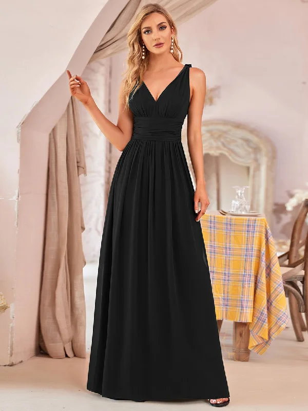 Elegant Double V-Neck Maxi Long Wholesale Bridesmaid Dresses