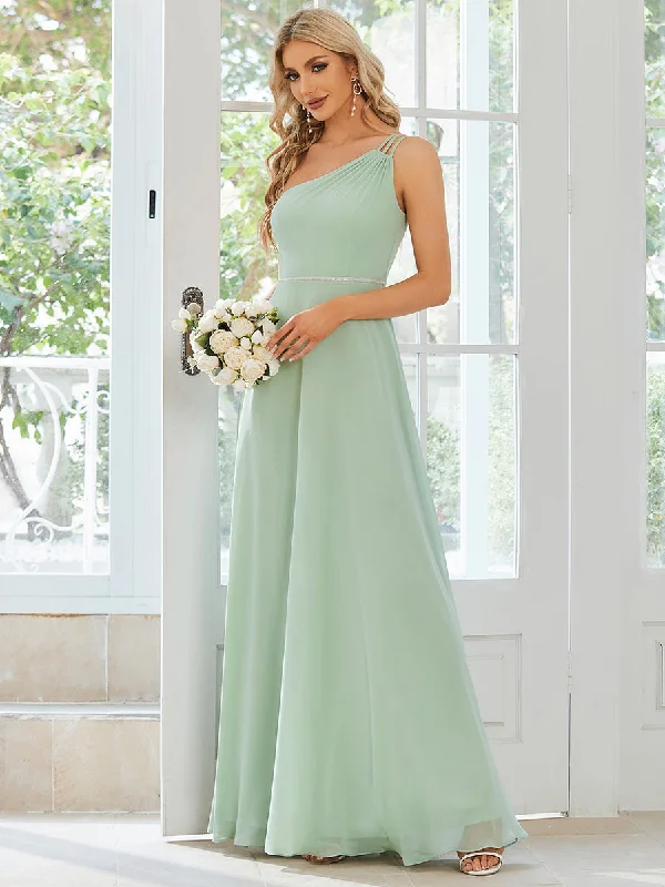 One Shoulder Beaded Chiffon Wholesale Bridesmaid Dresses